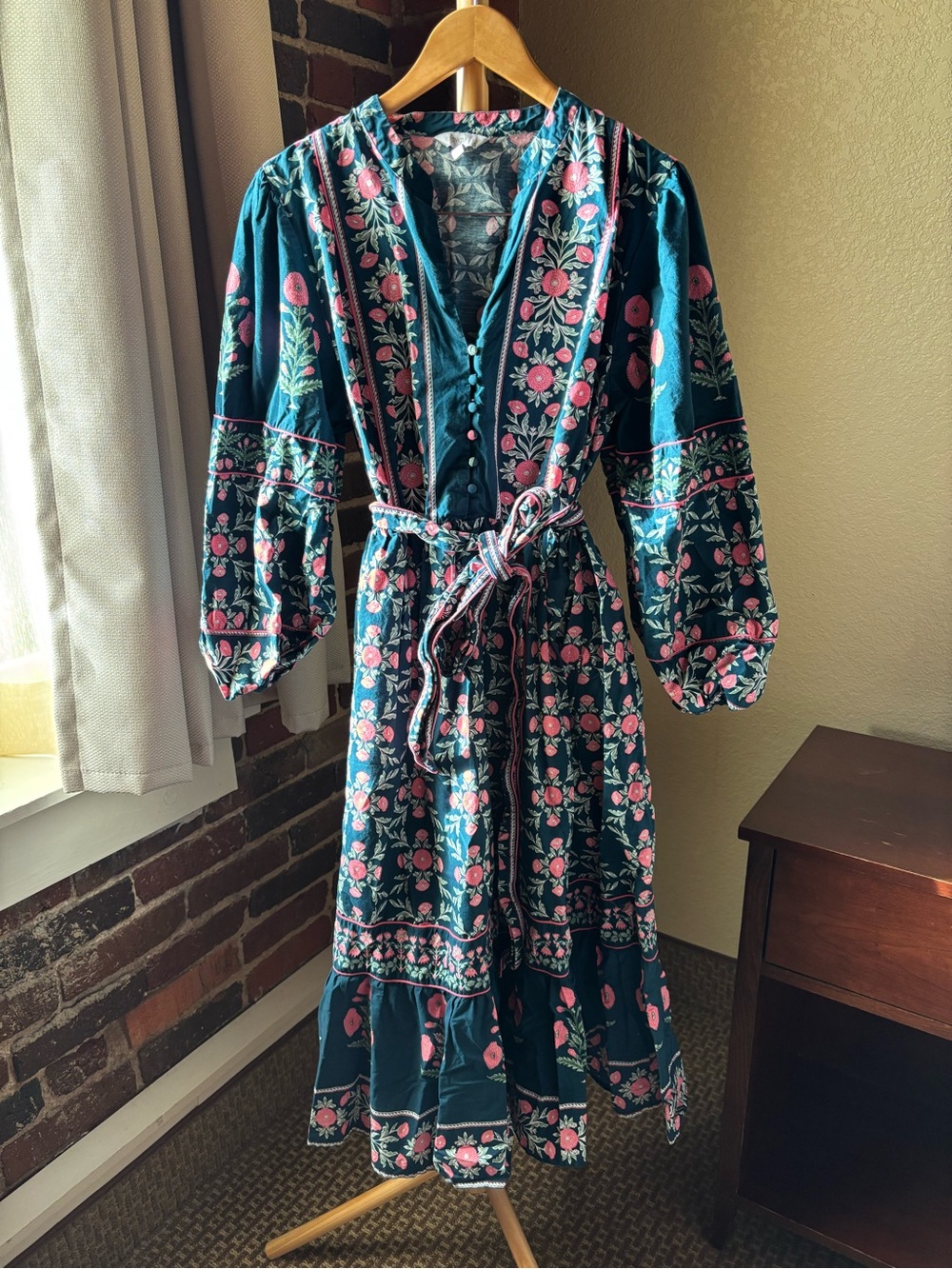 crown & ivy Teal Dress with Pink Floral Print Size XXL